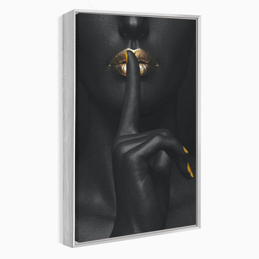 Tablou canvas cu tablou canvas cu buze si deget, in rama de aluminiu argintiu